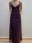 Charming V-Neckline Purple Lace Straps A-Line Prom Dress, Purple Long Formal Dress