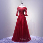 Charming Wine Red Short Sleeves Lace Applique Wedding Party Dress, Formal Gown