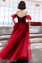 Charming Wine Red Straps Long Evening Party Dresses, A-Line Straps Prom Dresses