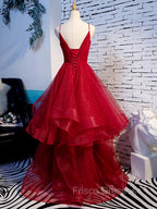 Charming Wine Red Straps Sweetehart Layers Tulle Formal Prom Dress, Long Party Dress