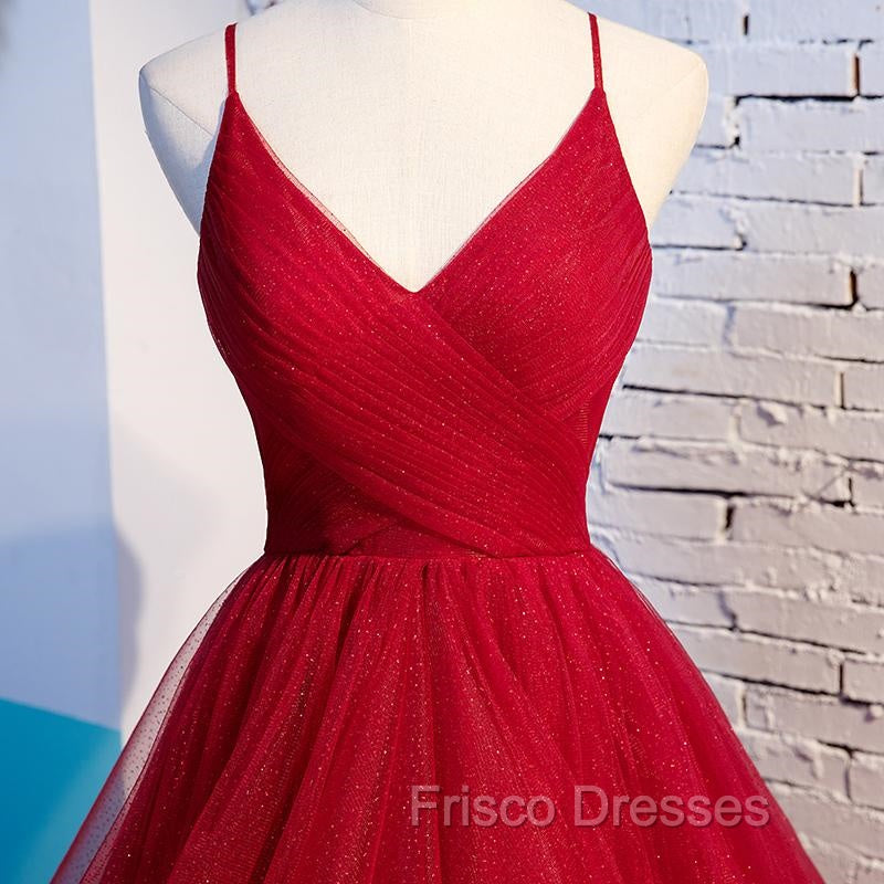Charming Wine Red Straps Sweetehart Layers Tulle Formal Prom Dress, Long Party Dress