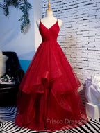 Charming Wine Red Straps Sweetehart Layers Tulle Formal Prom Dress, Long Party Dress