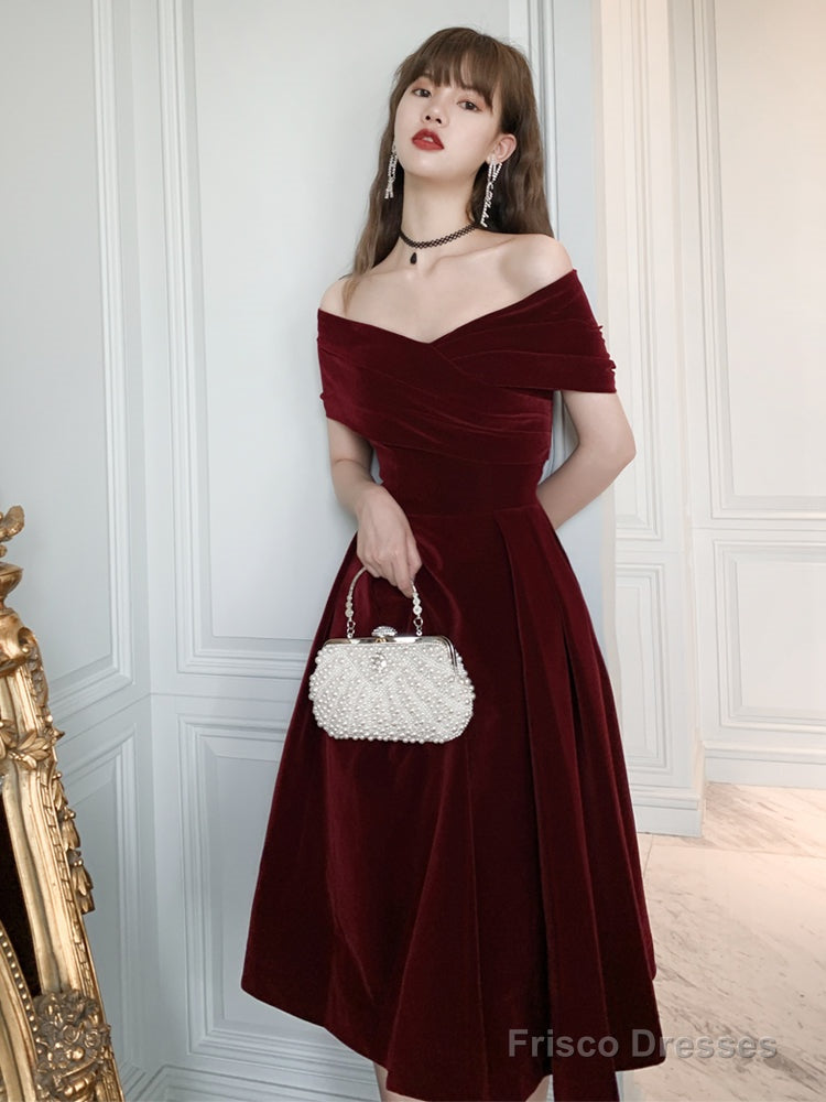 Charming Wine Red Velvet Sweetheart Bridesmaid Dress, Vingage Prom Dress Party Dress Secondary image