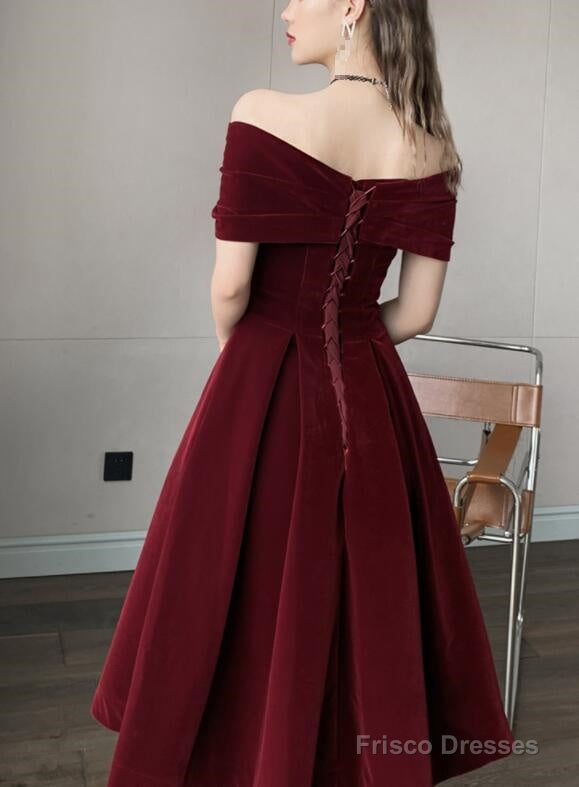 Charming Wine Red Velvet Sweetheart Bridesmaid Dress, Vingage Prom Dress Party Dress