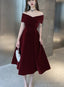 Charming Wine Red Velvet Sweetheart Bridesmaid Dress, Vingage Prom Dress Party Dress