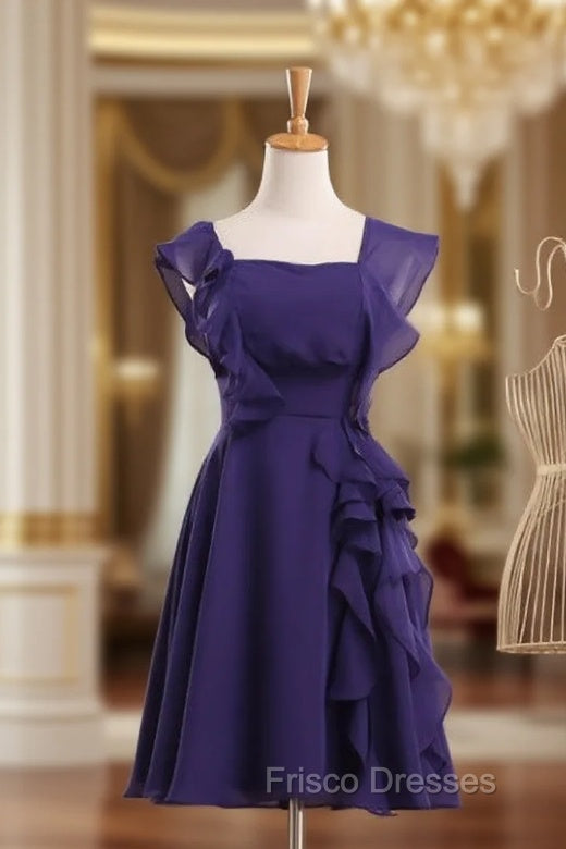 Cheap bridesmaid Dress Square Neck Short Bridesmaid Dress Purple Chiffon Dress Main image