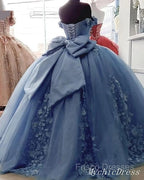 Cheap Dusty Blue Quinceanera Dress Floral Sweet 16 Princess Dress
