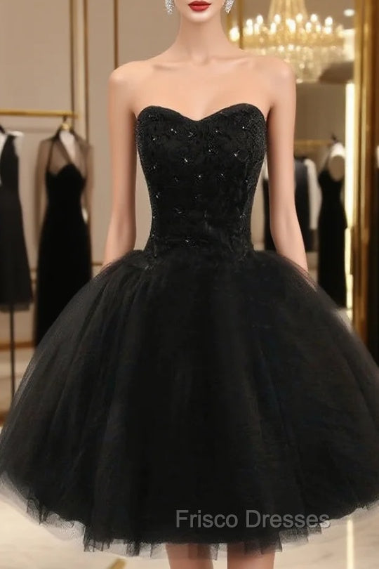 Cheap homecoming Dress Black Ball Gown Sweetheart Short Formal Prom Dress Main image