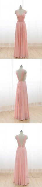 Cheap Junior Long Chiffon Pink Off Shoulder Sweet Heart Open Back Bridesmaid Dresses,