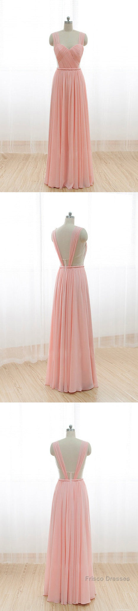 Cheap Junior Long Chiffon Pink Off Shoulder Sweet Heart Open Back Bridesmaid Dresses,