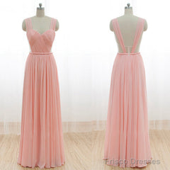 Cheap Junior Long Chiffon Pink Off Shoulder Sweet Heart Open Back Bridesmaid Dresses,
