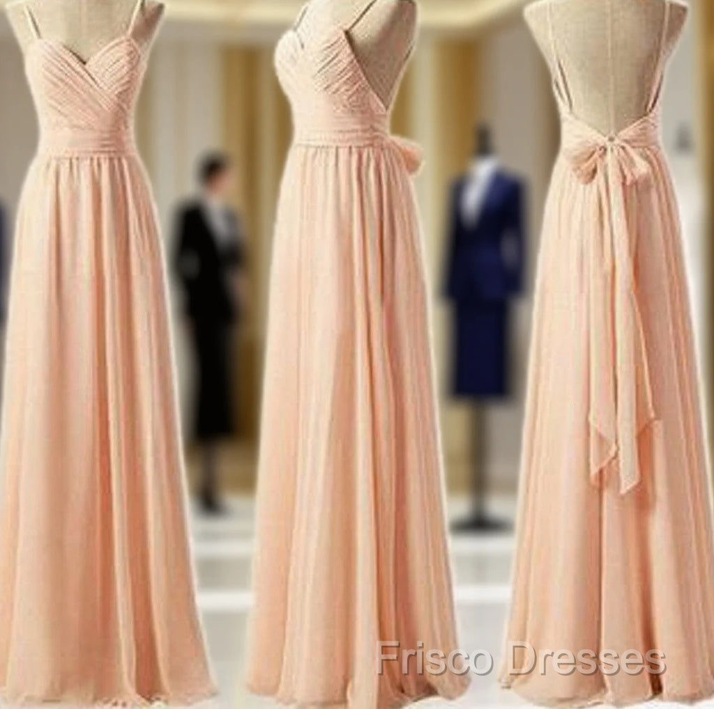 Cheap Junior Pleating Chiffon Spaghetti Strap Sweetheart Backless Floor-Length Maxi Bridesmaid Dress,