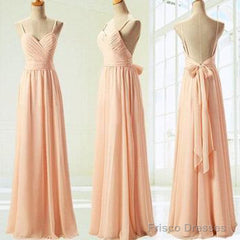 Cheap Junior Pleating Chiffon Spaghetti Strap Sweetheart Backless Floor-Length Maxi  Bridesmaid Dresses,