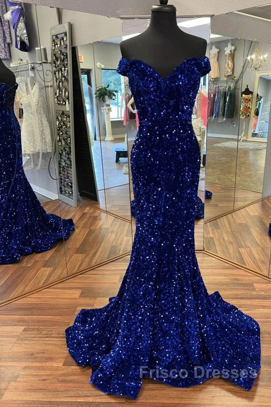 Cheap Long Formal Dress Royal Blue Formal Prom Dress Sequins Mermaid Secondary image