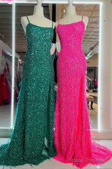 Cheap Long Sequins Prom Dress Hot Pink Evening Dress With Feathers