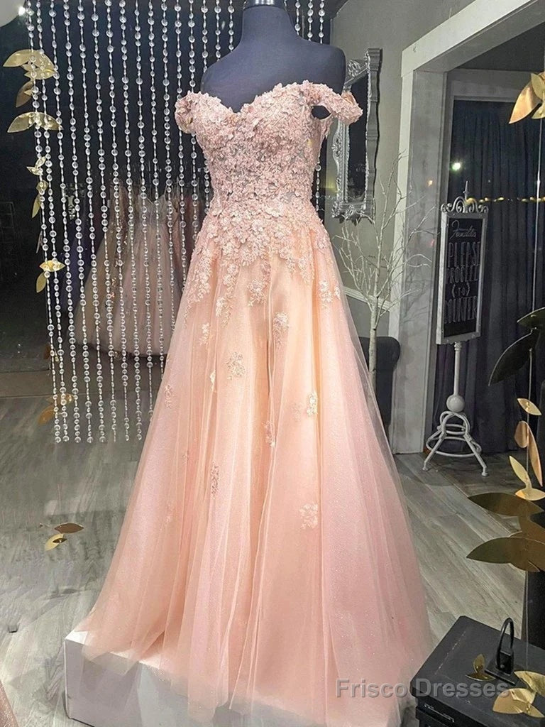 Cheap Pink Lace Prom Dresses Off Shoulder Tulle Long Evening Dresses Secondary image