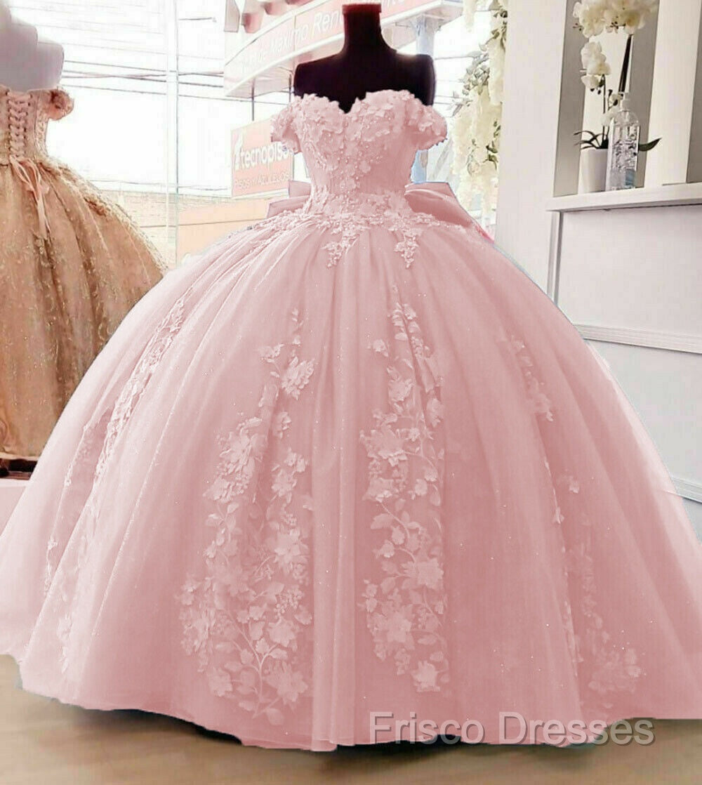 Cheap Pink Quinceanera Dress Applique Off Shoulder Sweet 16 Ball Gowns Secondary image