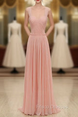 Cheap Pink Straps Chiffon Pleats Backless Bridesmaid Dress