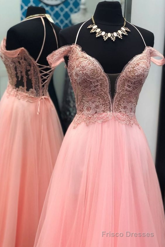 Cheap Pink Tulle Lace Prom Dresses Custom Made Formal Evening Gowns Main image