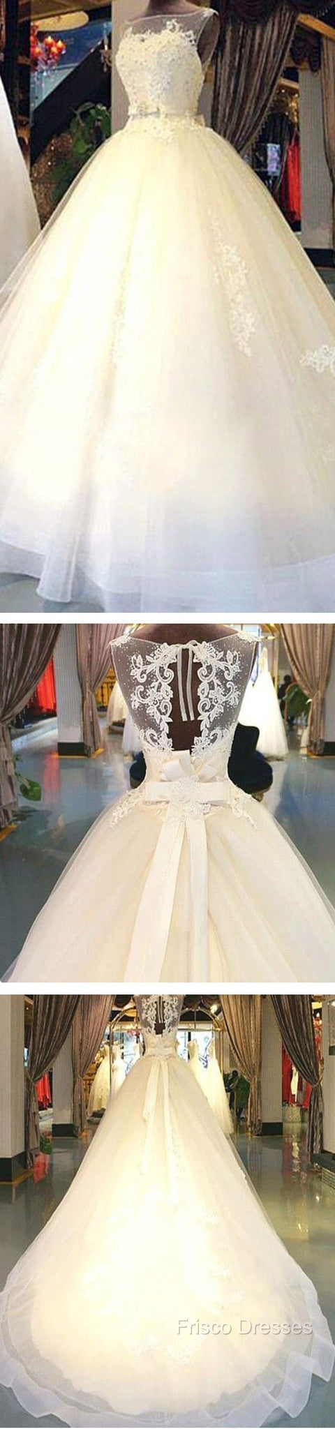 Cheap Popular Stunning Ivory Lace Top A-Line Wedding Dress, Bridal Gown,