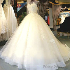 Cheap Popular Stunning Ivory Lace Top A-Line Wedding Dresses, Bridal Gown,