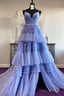 Cheap  Prom Dresses Sequin Tulle V Neck Ruffles Formal Dresses Long