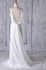 Cheap Sheath Lace Chiffon Long Beach Wedding Dresses
