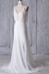 Cheap Sheath Lace Chiffon Long Beach Wedding Dresses