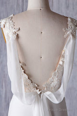 Cheap Sheath Lace Chiffon Long Beach Wedding Dresses