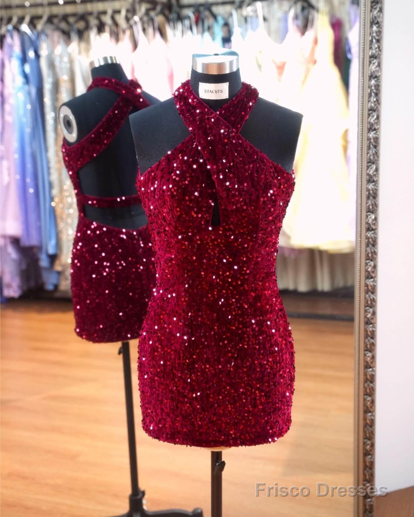 Cheap Short Burgundy Sequin Prom Dress Mini Homecoming Dresses Main image