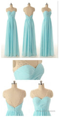Cheap Simple Junior Strapless Sweetheart Blue Chiffon A-Line Floor-Length Wedding Party Bridesmaid Dresses ,