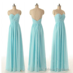 Cheap Simple Junior Strapless Sweetheart Blue Chiffon A-Line Floor-Length Wedding Party Bridesmaid Dresses ,