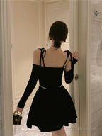 Chic A Line Black Velvet Homecoming Dress 16Th Birthday Outfits