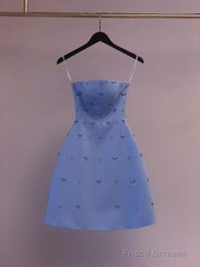 Chic A-Line Blue Satin Homecoming Dress 18Th Birthday Outfits