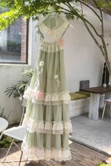 Chic A Line High Neckline Mint Green Chiffon Ruffles Lace Long Prom Dresses Birthday Outfits