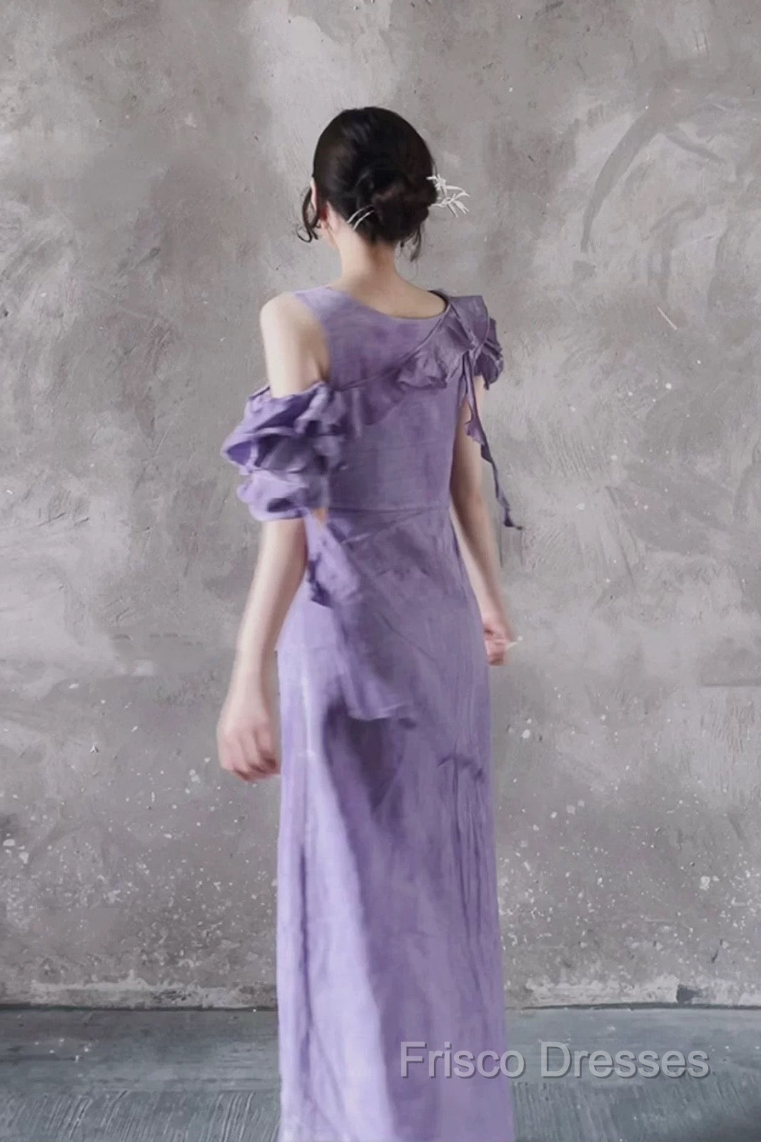 Chic A Line Scoop Lilac Long Formal Prom Dress Birthday Dress With Ruffles Secondary image