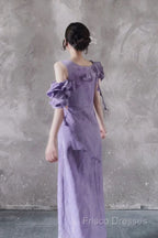 Chic A Line Scoop Lilac Long Formal Prom Dress Birthday Dress With Ruffles