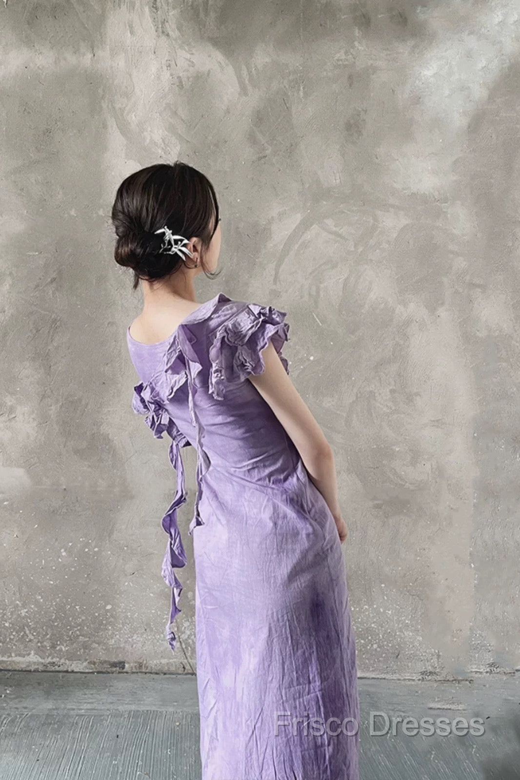 Chic A Line Scoop Lilac Long Formal Prom Dress Birthday Dress With Ruffles