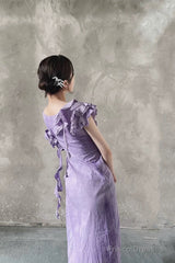 Chic A Line Scoop Lilac Long Prom Dresses Birthday Dress With Ruffles