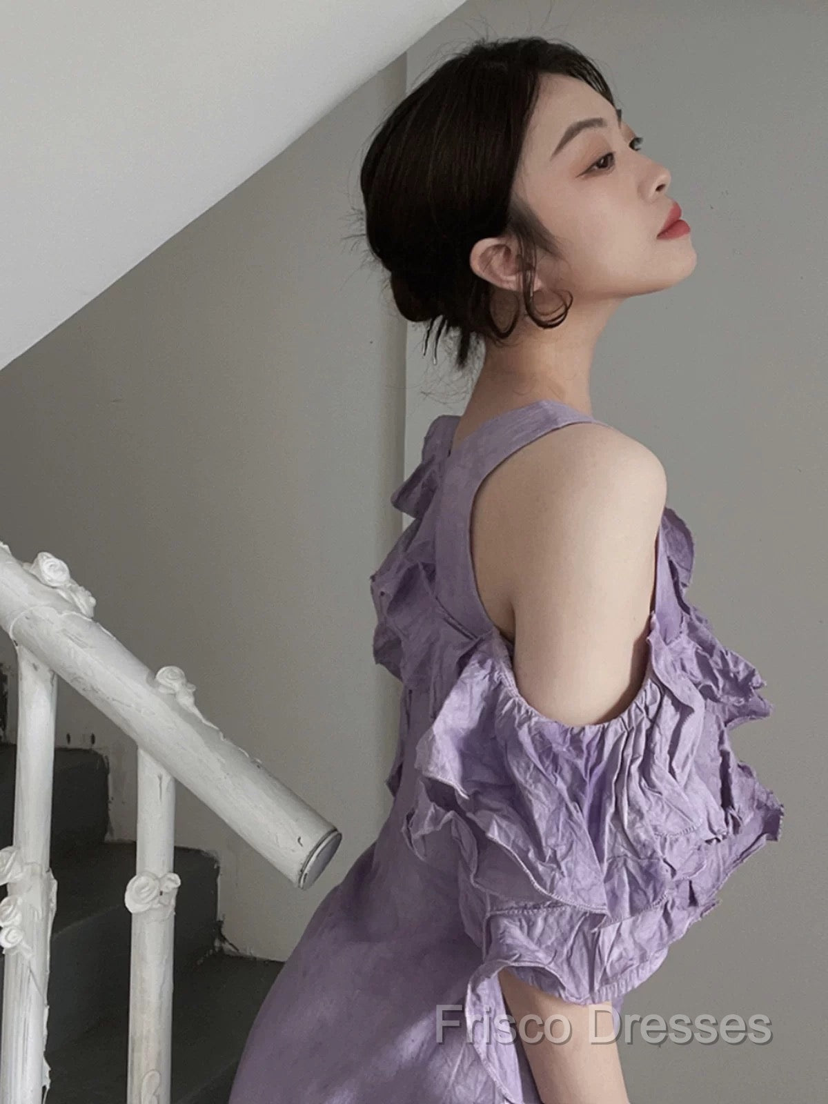 Chic A Line Scoop Lilac Long Formal Prom Dress Birthday Dress With Ruffles
