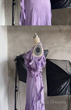 Chic A Line Scoop Lilac Long Formal Prom Dress Birthday Dress With Ruffles