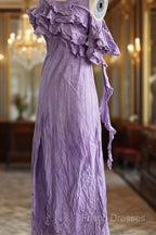 Chic A Line Scoop Lilac Long Formal Prom Dress Birthday Dress With Ruffles
