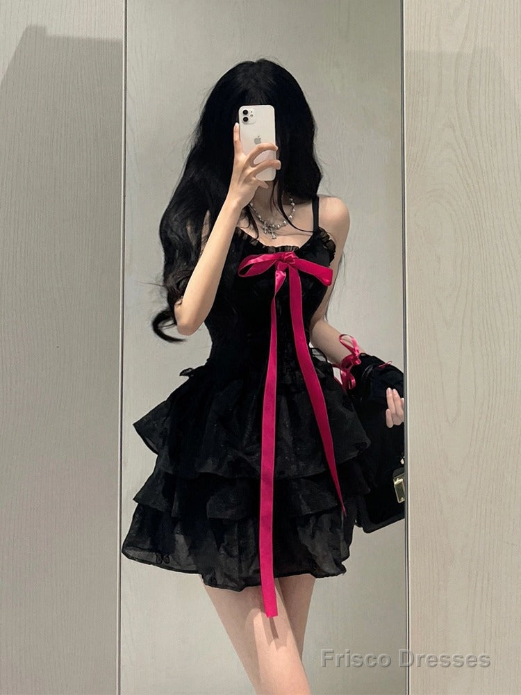 Chic A Line Spaghetti Straps Black Homecoming Dresses Birthday Dress Birthday Outfits Main image