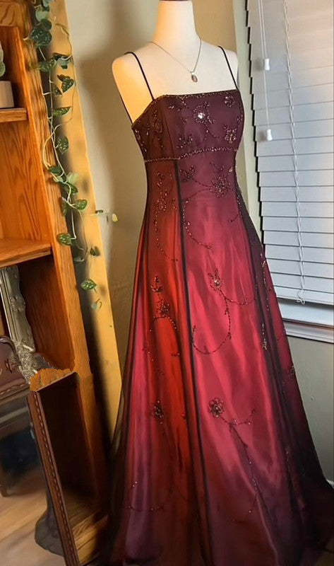 Chic A Line Spaghetti Straps Burgundy Sleeveless Evening Dress Tulle Long Prom Dresses Secondary image