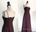 Chic A Line Spaghetti Straps Burgundy Tulle Evening Dress Long Formal Prom Dress
