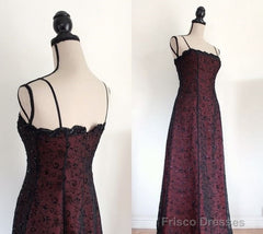 Chic A Line Spaghetti Straps Burgundy Tulle Evening Dress Long Prom Dresses