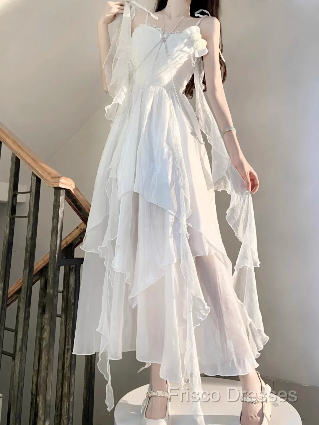 Chic A Line Spaghetti Straps Chiffon White Ankle Length Birthday Dress Birthday Outfits Secondary image