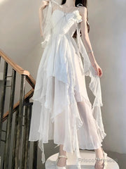 Chic A Line Spaghetti Straps Chiffon White Ankle Length Birthday Dresses Birthday Outfits