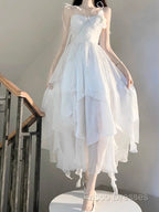 Chic A Line Spaghetti Straps Chiffon White Ankle Length Birthday Dress Birthday Outfits