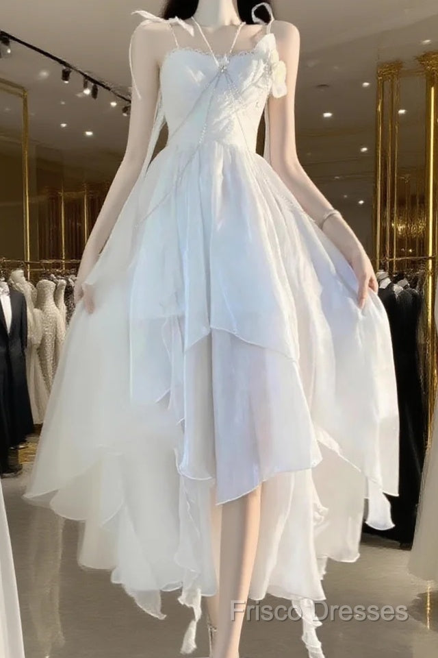 Chic A Line Spaghetti Straps Chiffon White Ankle Length Birthday Dress Birthday Outfits